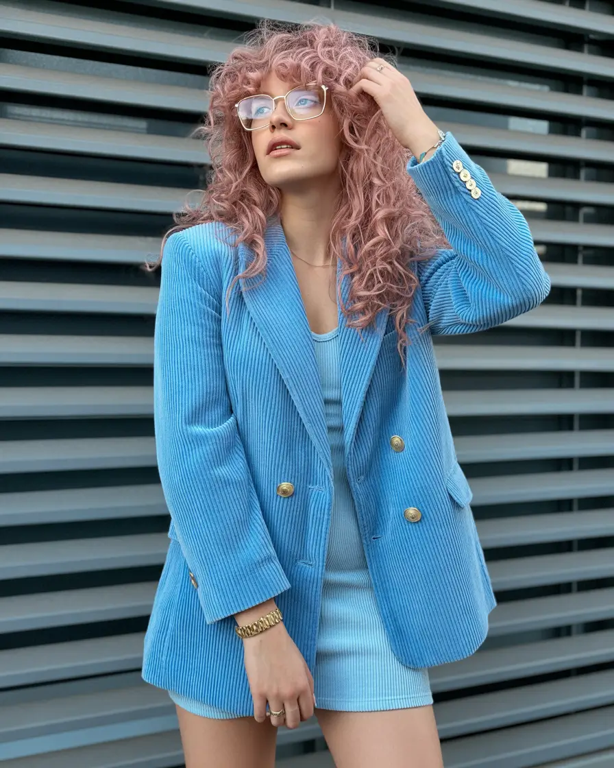 spring fits outfits 2026 Blue Ribbed Layers With a Smart Girl Twist