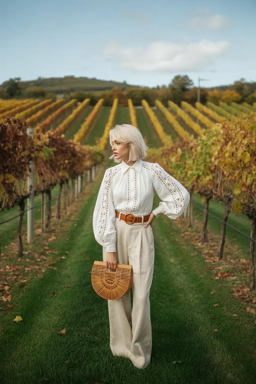 winery outfit spring 2026 Boho Chic Pants for Cooler Vineyard Weather