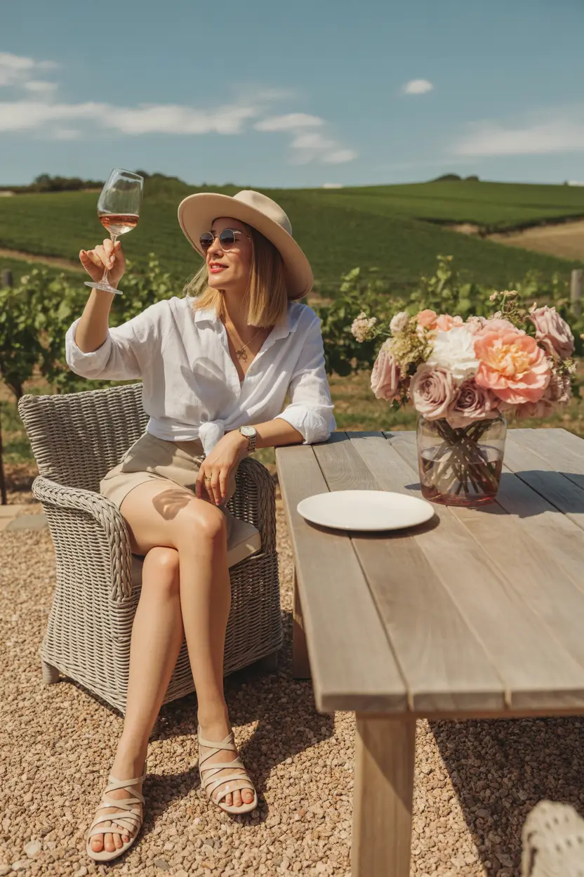 winery outfit spring 2026 Classic Napa Lunch Look with Shorts