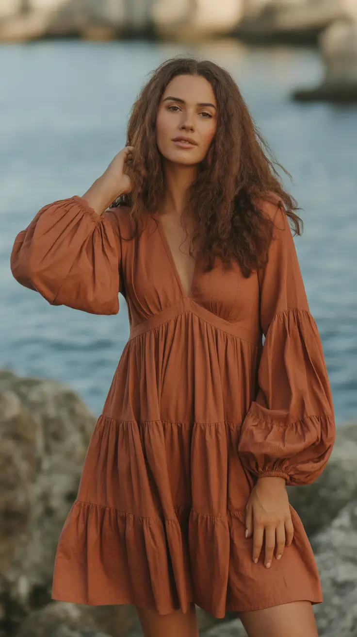 winery outfit spring 2026 Boho Rust Dress for Coastal Wine Country Days