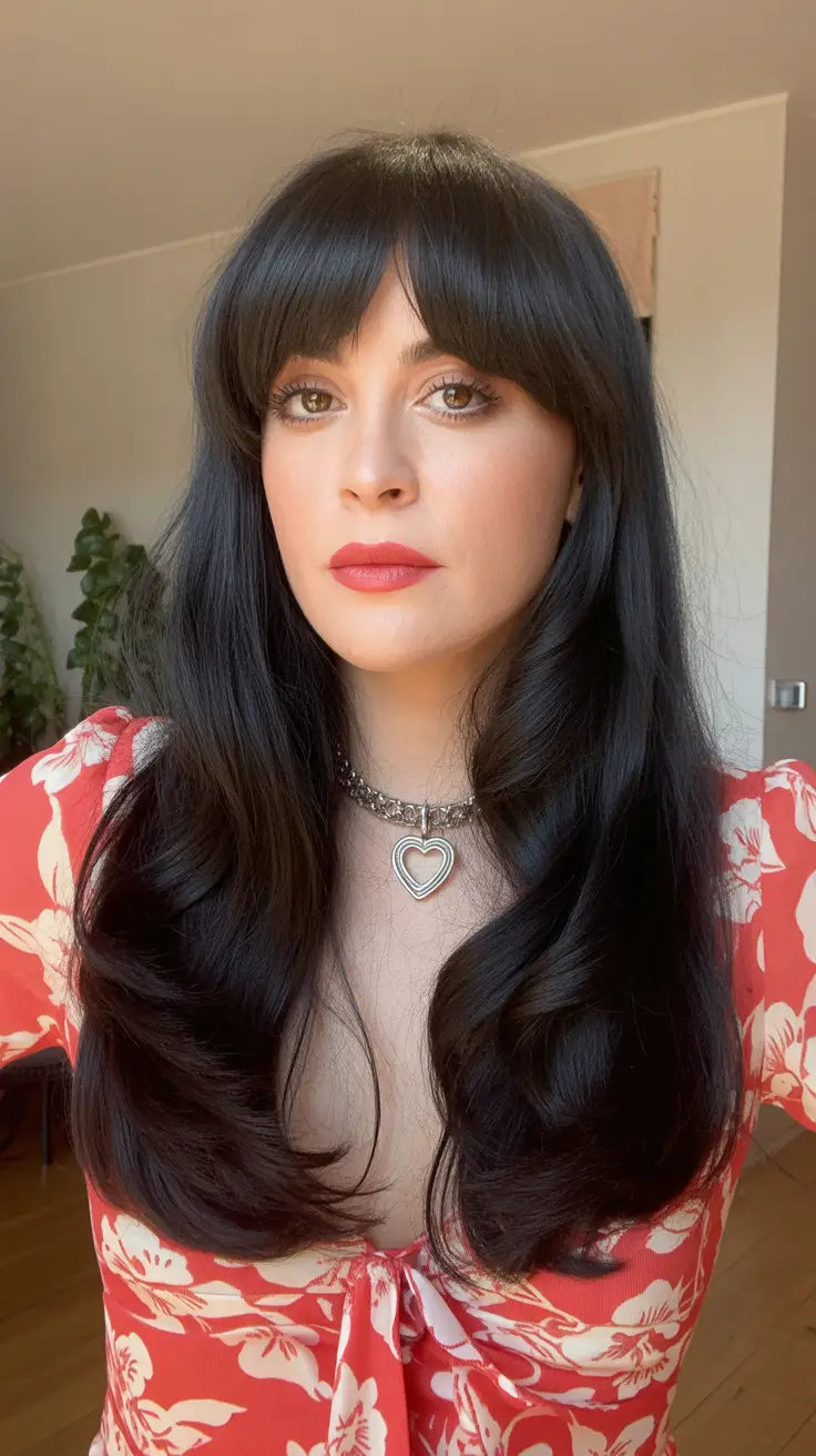 Haircut Ideas 2026 Long Black Layers With Blunt Bangs