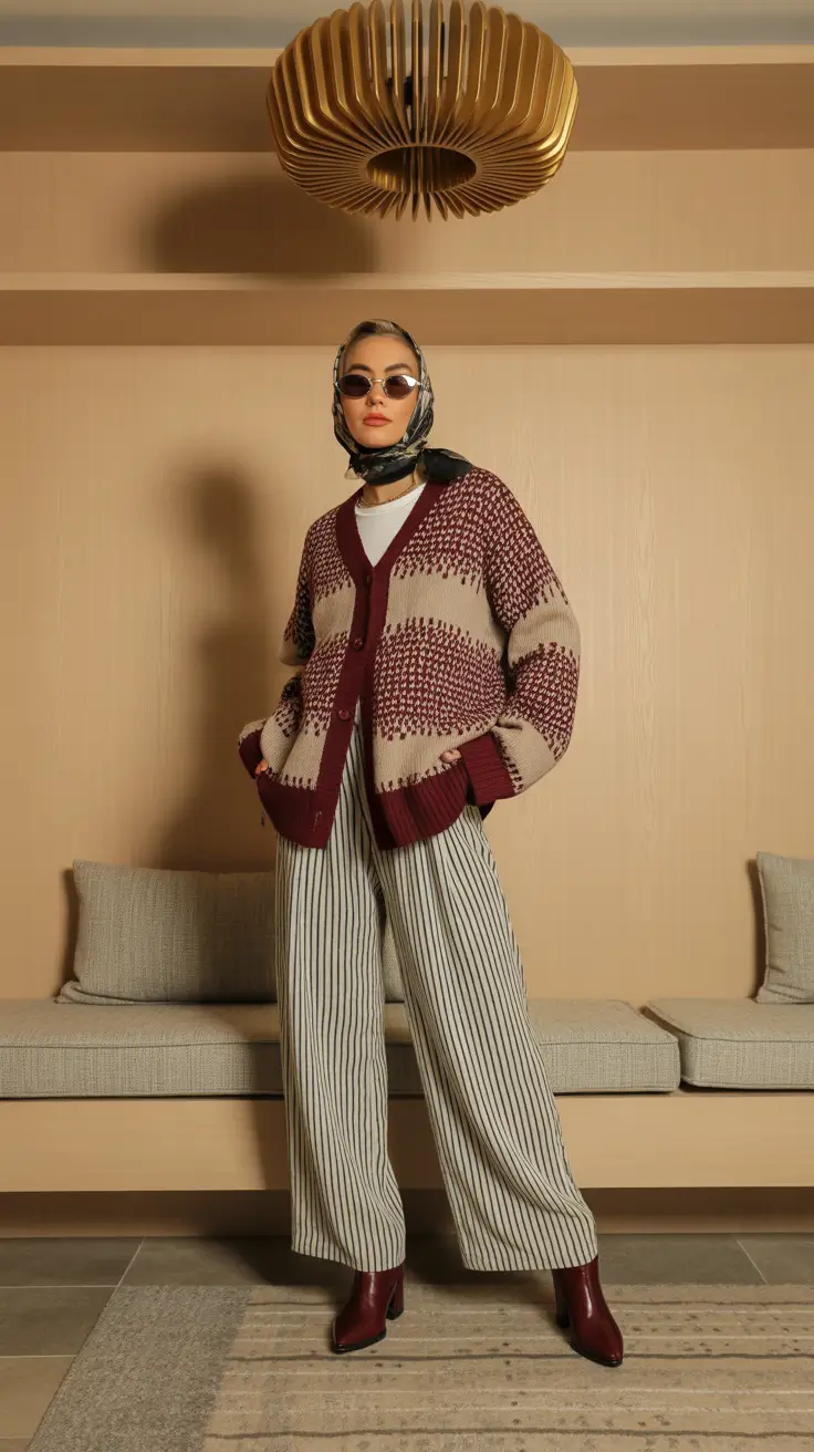 outfits ideas 2026 Vintage Knit Layers with Relaxed Stripes