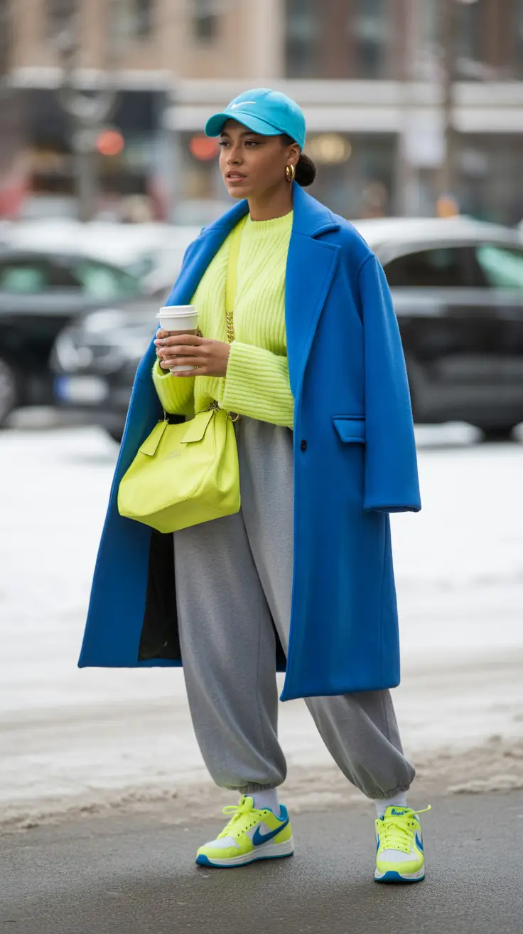 outfits ideas 2026 Neon Pop Layers for Sporty Winter Days
