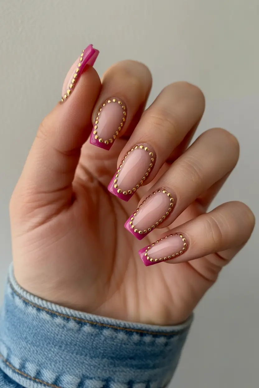 March Nails Color Ideas Spring Trends 2026 Soft Pink With Gold-Edged Precision