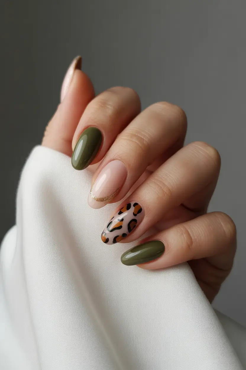 March Nails Color Ideas - Spring Trends 2026 Green Leopard