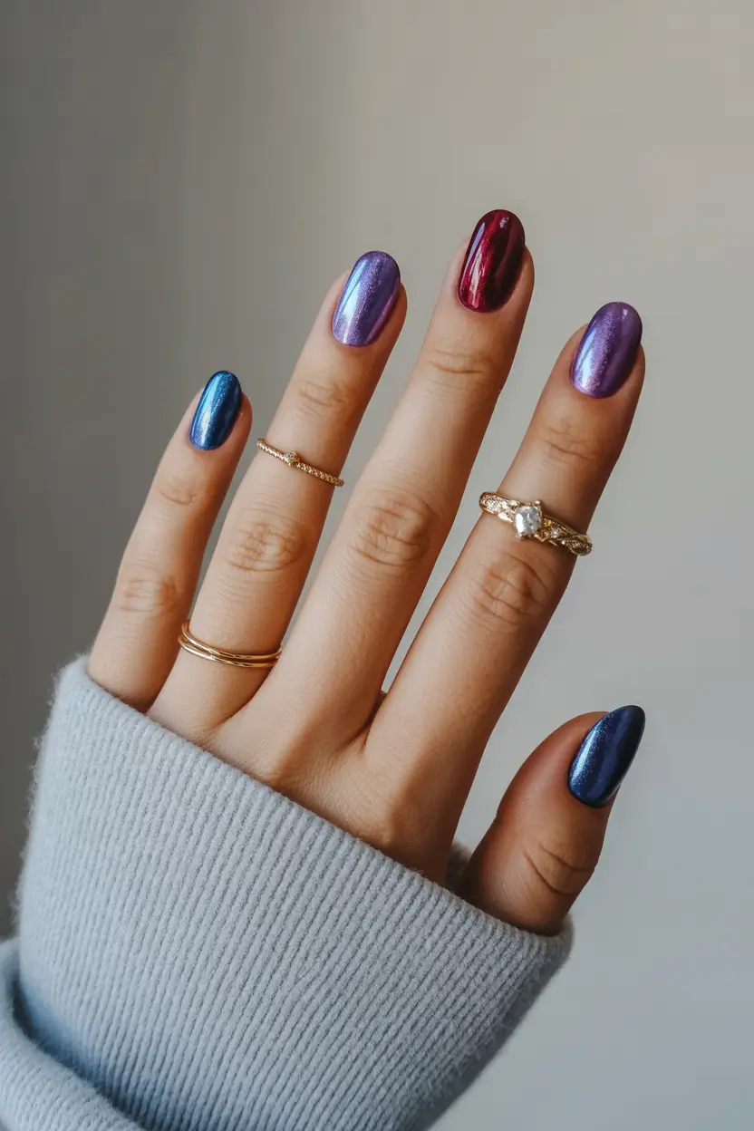 March Nails Color Ideas - Spring Trends 2026 Metallic Short Nails