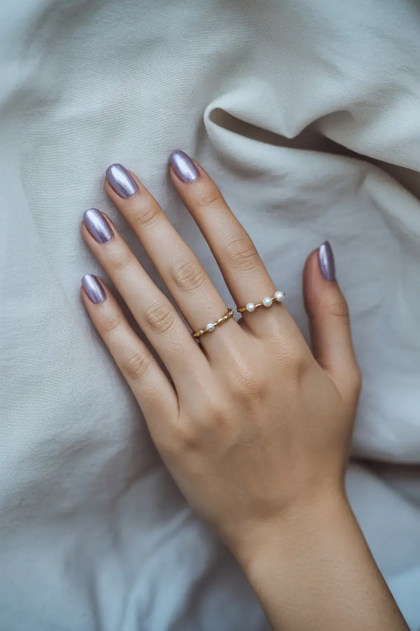 March Nails Color Ideas - Spring Trends 2026 Lavender Chrome Nails for Early Spring Glow