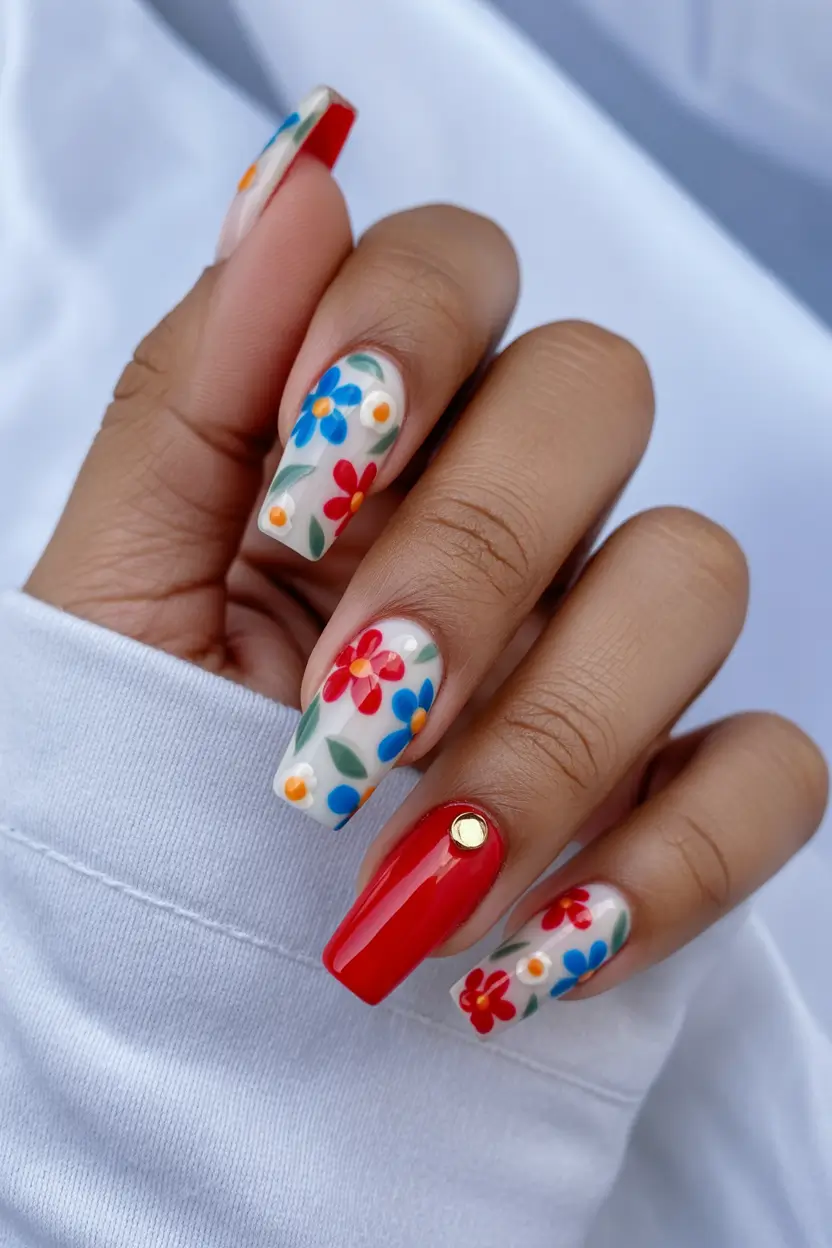 March Nails Ideas - Spring Trends 2026 Playful Spring Florals with a Classy Edge