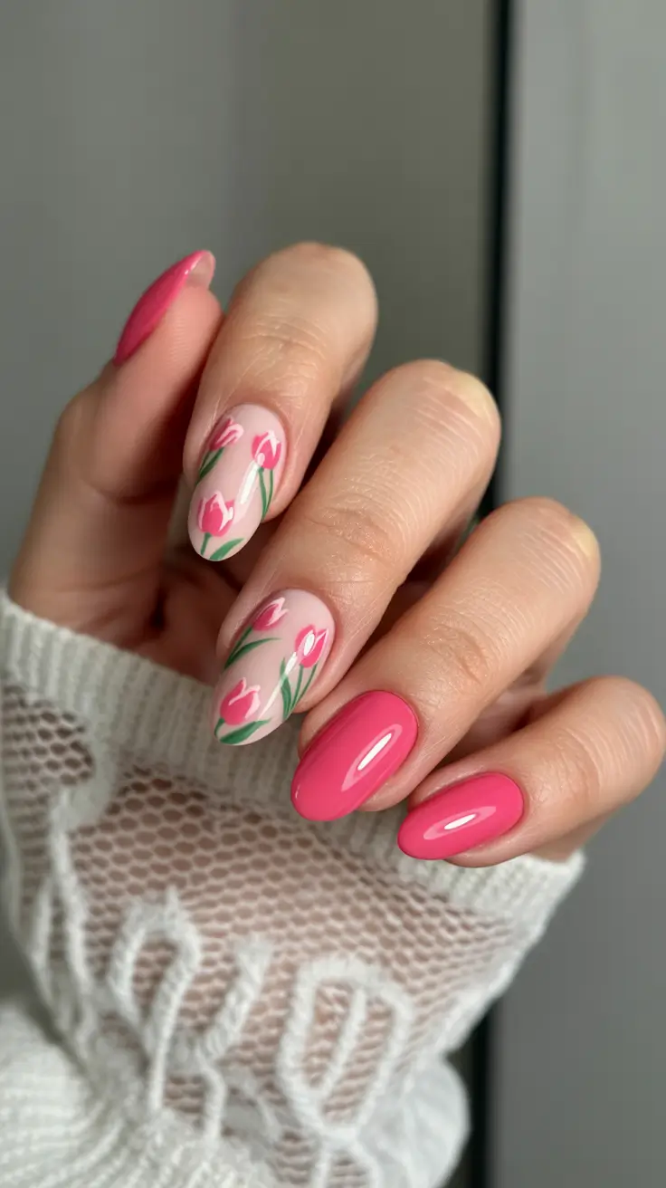 March Nails Ideas - Spring Trends 2026 Pink Tulip Nails for Early Spring Energy