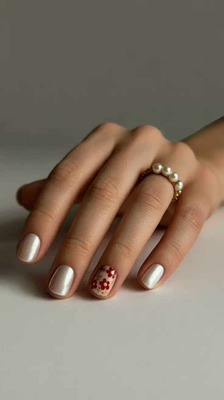 March Nails Ideas Spring Trends 2026 Soft Pearl Floral