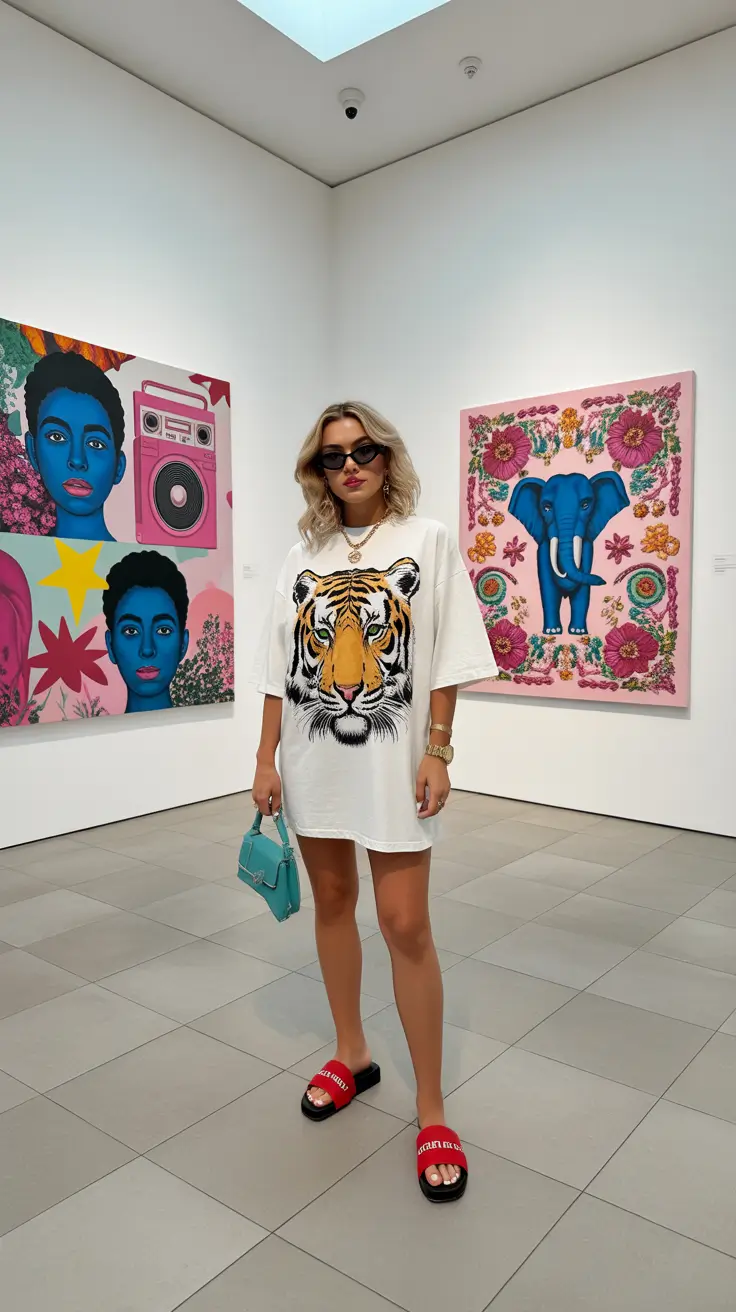 casual spring outfits 2026 Graphic Tee Dress With Bold Art Girl Energy