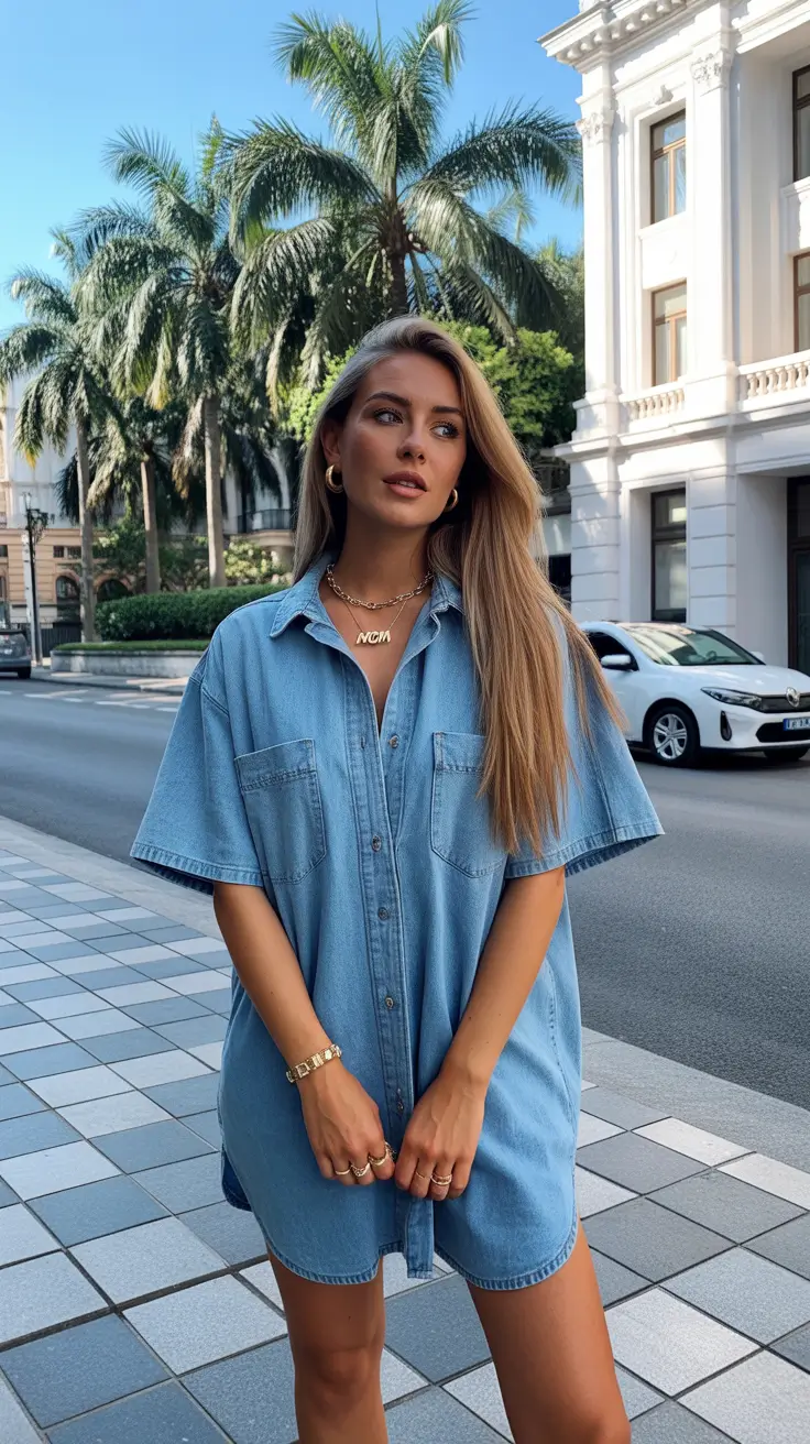 casual spring outfits 2026 Denim Shirt Dress For Easy City Days