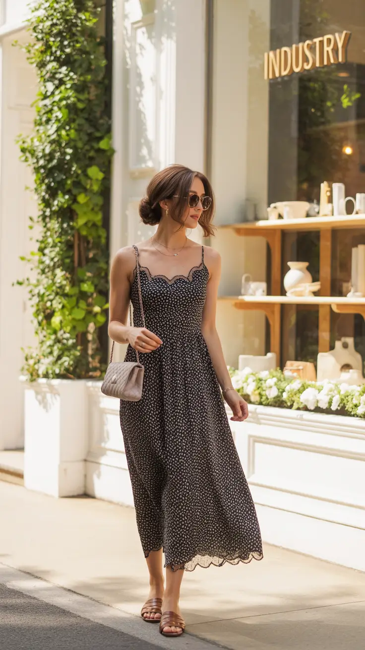 casual spring outfits 2026 Black Slip Dress With Lace For Soft Spring Chic