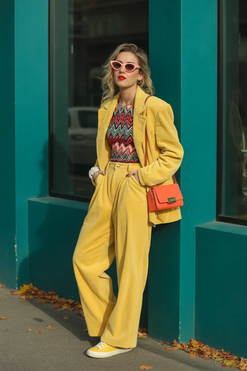 comfy spring outfits 2026 Retro Yellow Suit With a Fun Twist