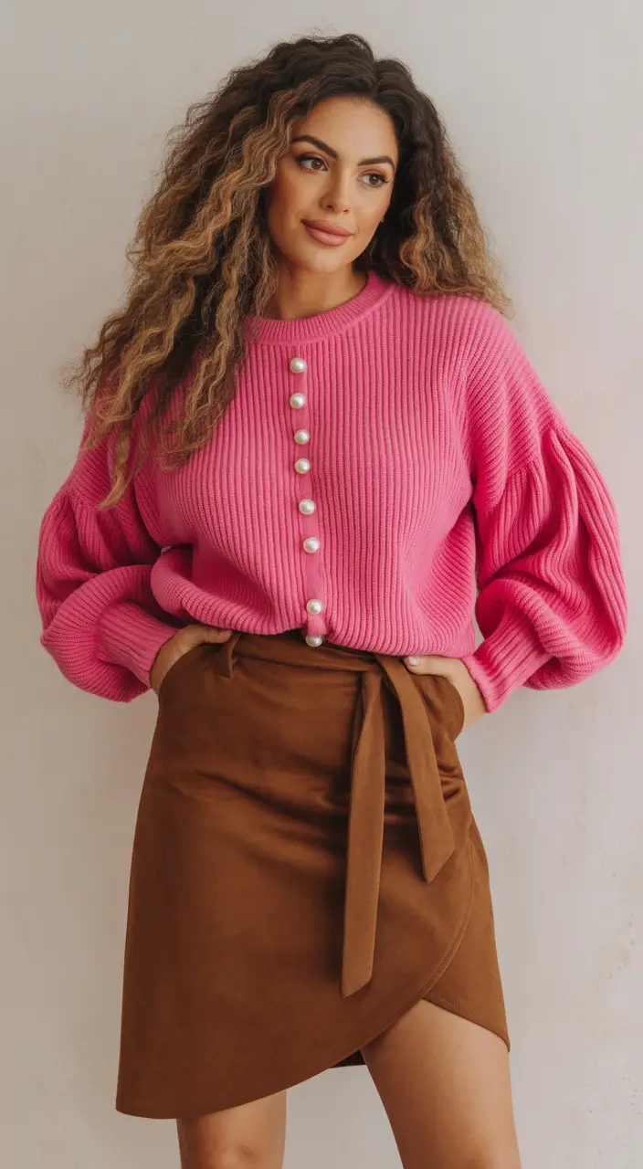 early spring outfits 2026 Soft Pink Knit and Warm Neutrals