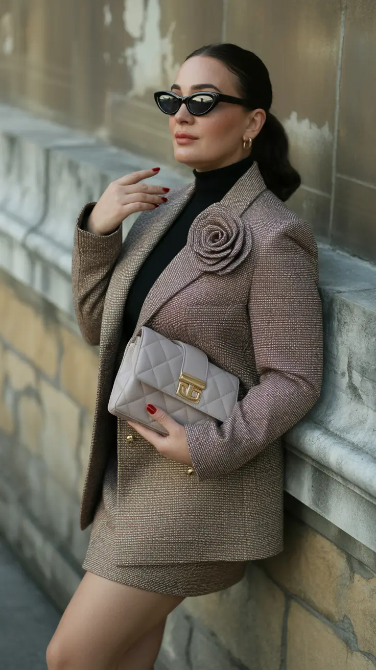 midsize spring outfits 2026 Glam Blazer Set for City Nights