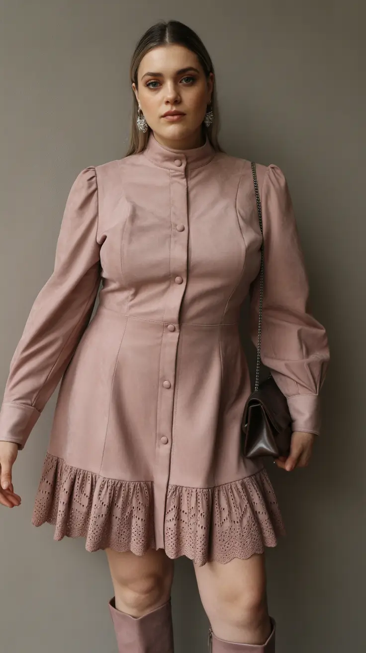 midsize spring outfits 2026 Dusty Pink Dress With Soft Structure