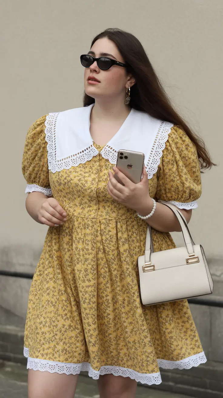 midsize spring outfits 2026 Yellow Babydoll Dress With Vintage Charm