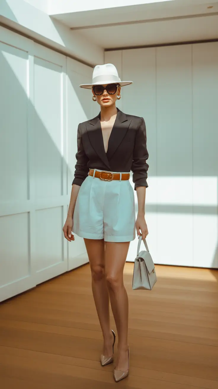 old money spring outfits 2026 Blazer and White Shorts Minimal Spring Statement