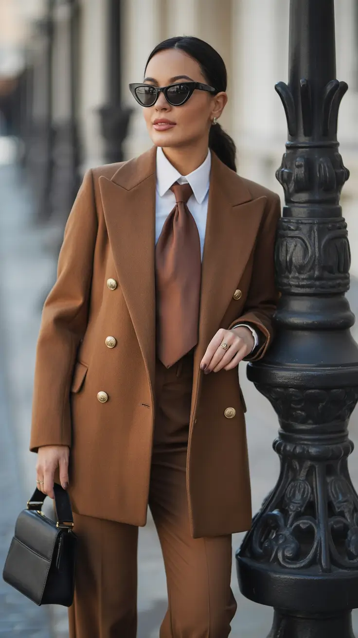 old money spring outfits 2026 Camel Suit With Tie Edgy Classic