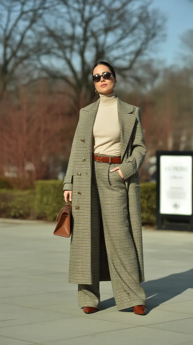 old money spring outfits 2026 Checked Suit With Soft Turtleneck Ease