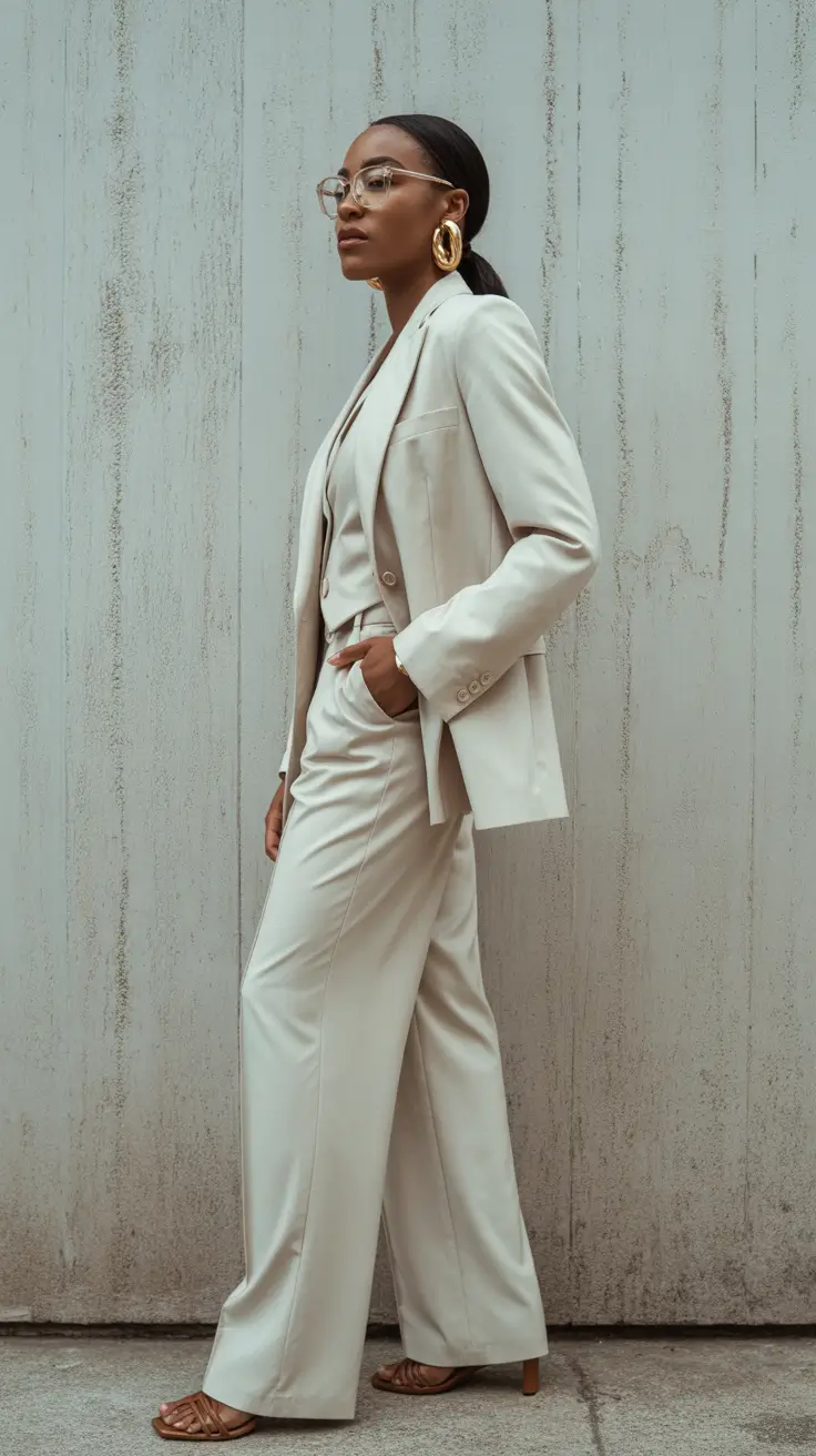 old money spring outfits 2026 Cream Suit Minimal Elegant Casual