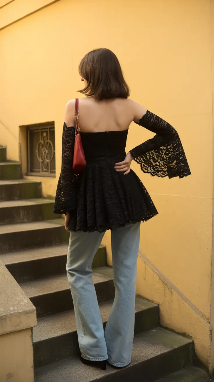 spring concert outfit ideas 2026 Lace Mini Dress Layered Over Jeans for Street Concert Energy