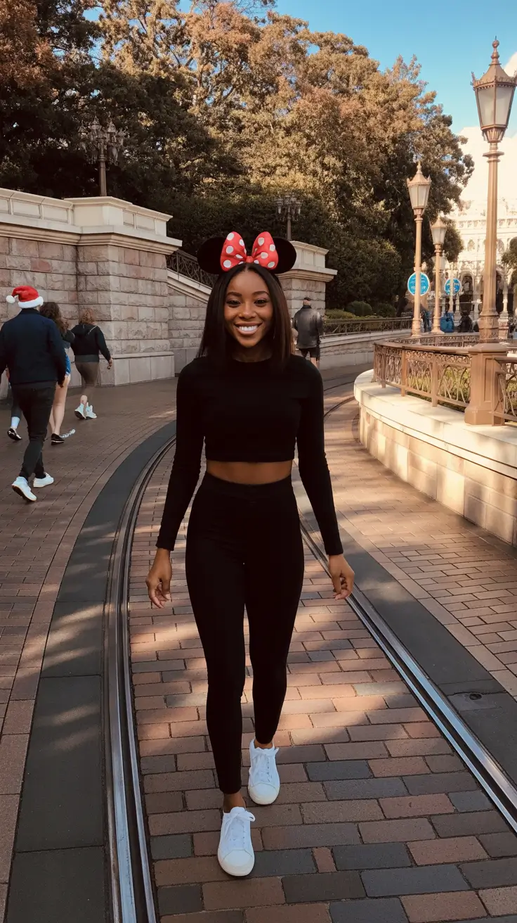 spring disneyland outfits 2026 All Black Minnie Set for a Sleek Park Day