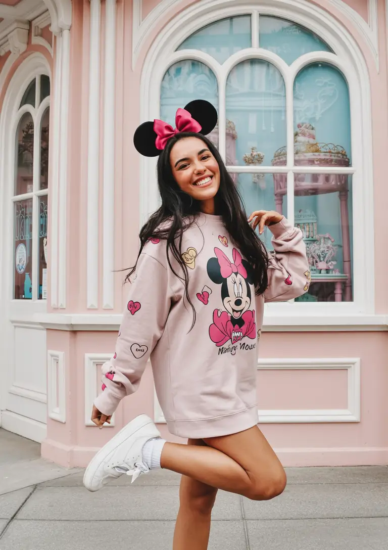 spring disneyland outfits 2026 Blush Minnie Sweatshirt for Soft Spring Energy