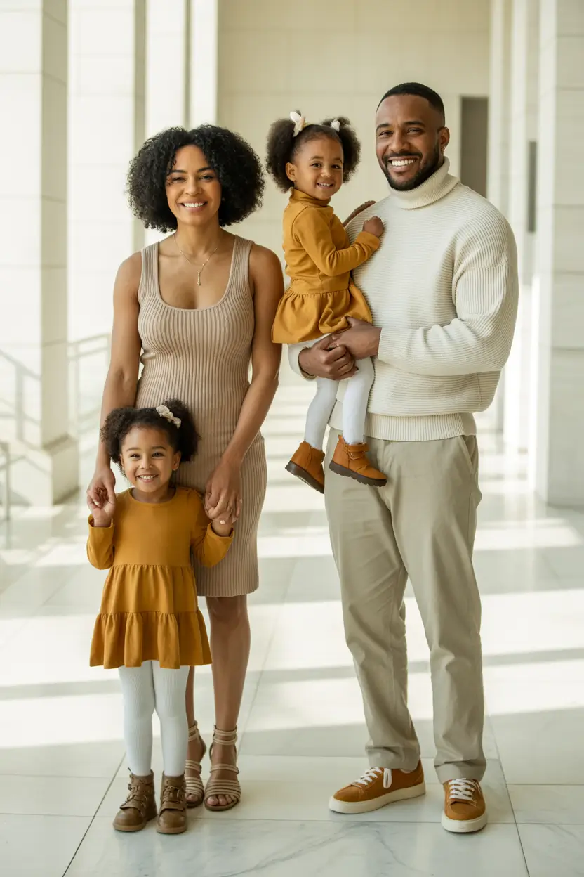 spring family pictures outfits 2026 Mustard and Neutral Knits for a Warm Spring Glow