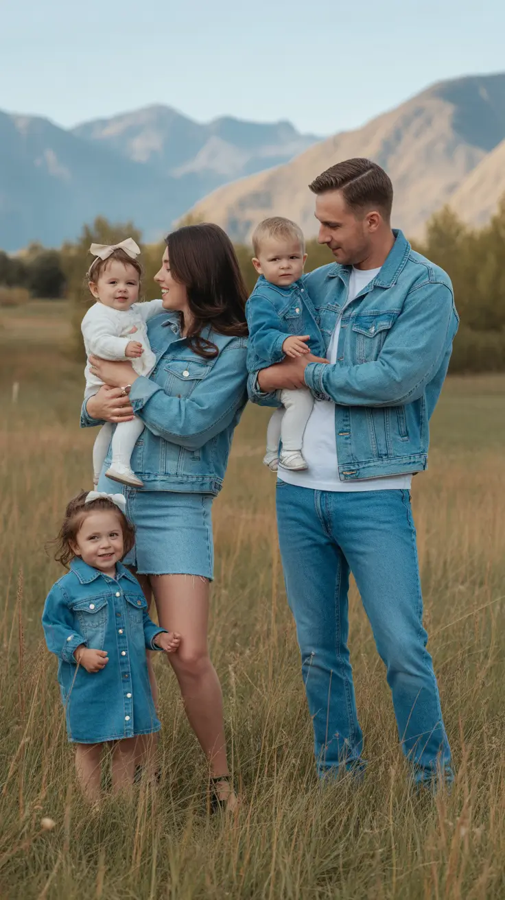 spring family pictures outfits 2026 Denim On Denim Casual Blue Family Style