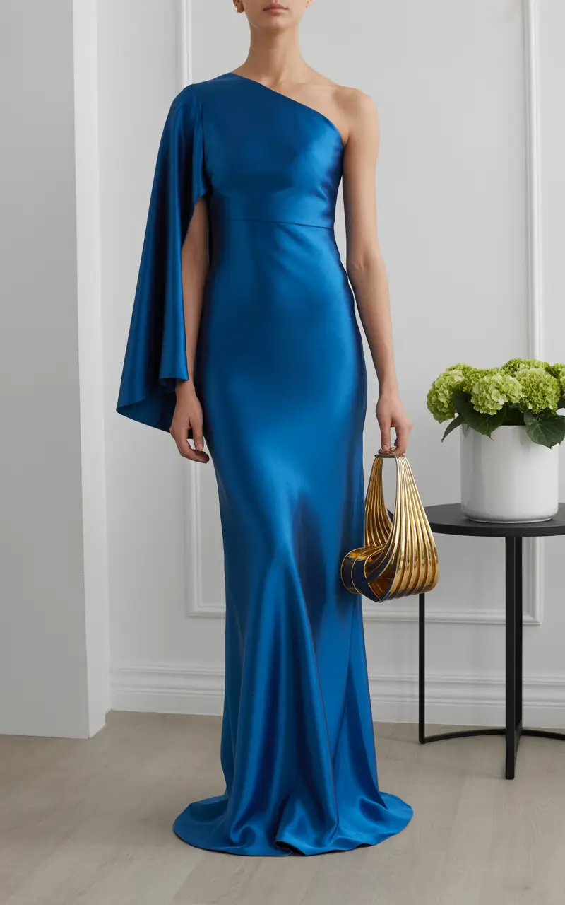 Spring formal outfits 2026 Cobalt Satin Drama With a One-Shoulder Moment