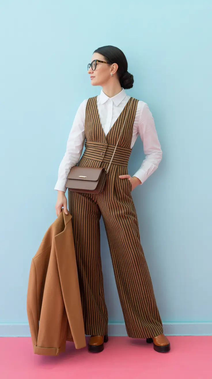 Spring formal outfits 2026 Pinstripe Jumpsuit Layering for a Cool-Girl Formal Moment