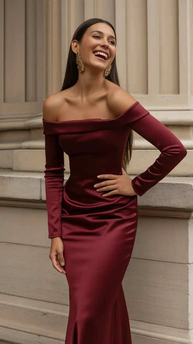 Spring formal outfits 2026 Burgundy Satin Dress That Turns Every Entrance Into a Moment