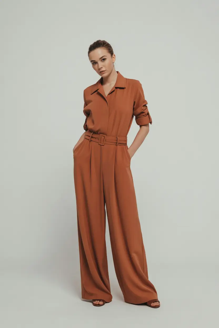 spring teacher outfits 2026 Warm Caramel Jumpsuit for Effortless Authority