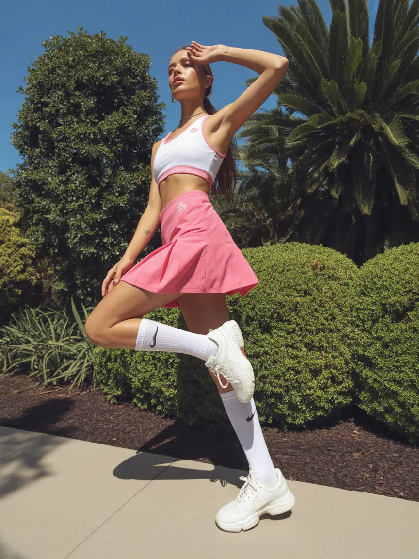 tennis skirt spring outfits 2026 Pink Sport Set For Summer Street Styles