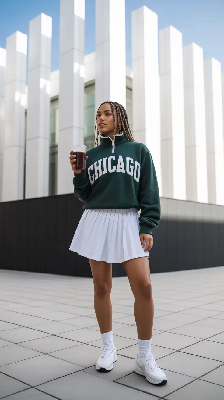 tennis skirt spring outfits 2026 Green Collegiate Style