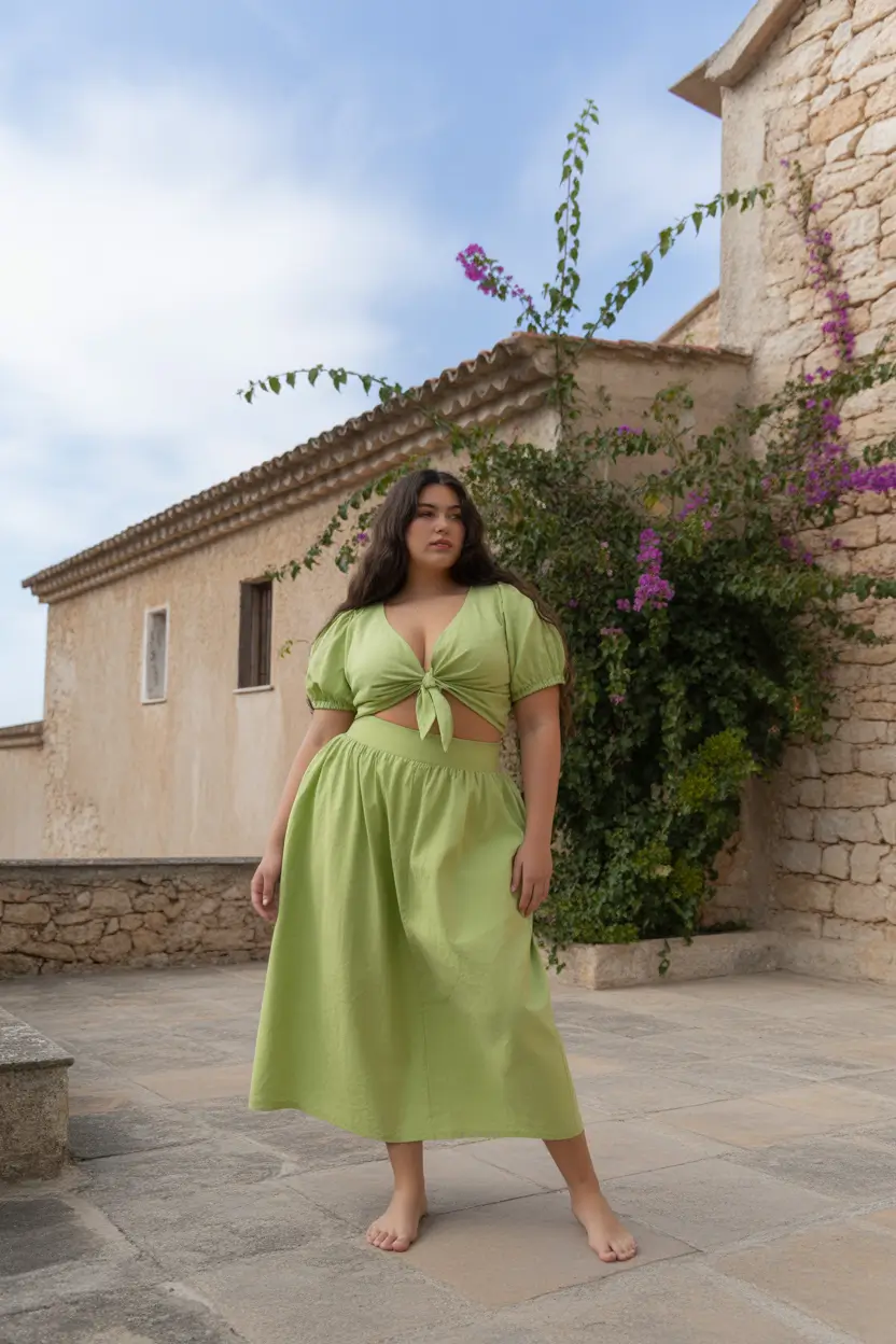 plus size spring outfits 2026 Boho Chic Curvy Fashion in a Matching Skirt Set