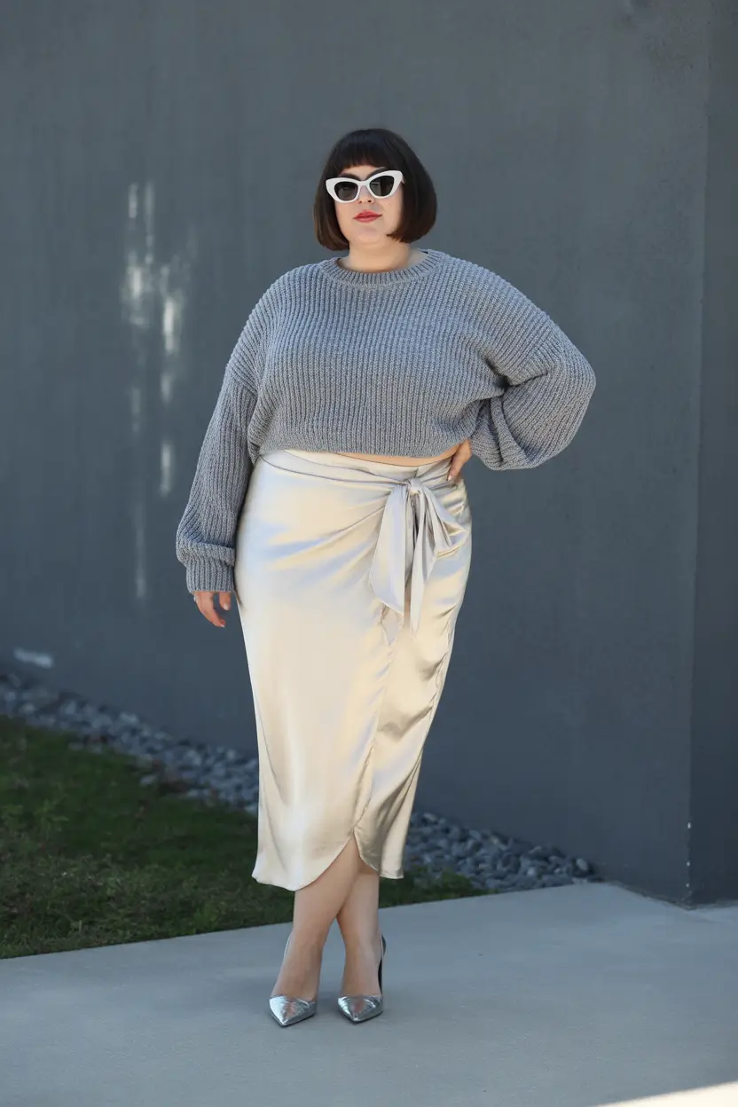 plus size spring outfits 2026 Casual Knits and Satin Skirts for Real Life