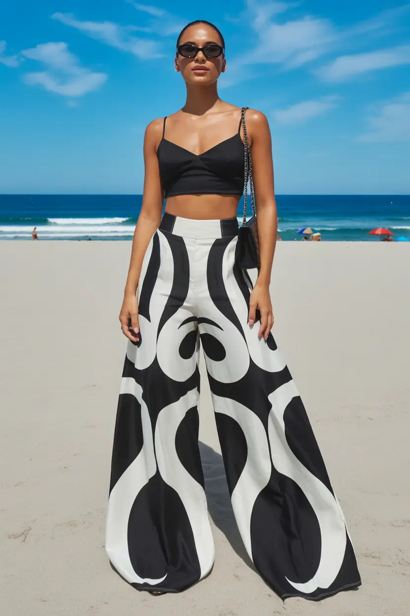 spring beach outfits 2026 Graphic Pants That Make the Whole Look Pop