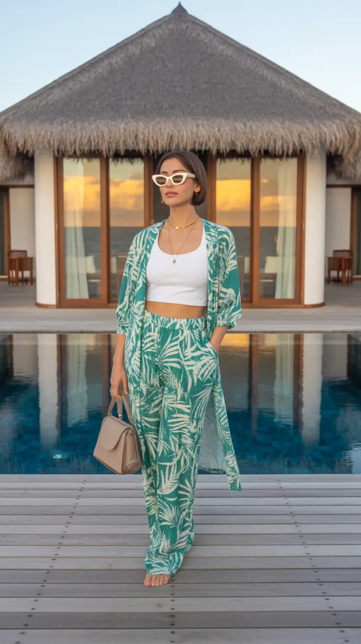 spring beach outfits 2026 Poolside Palm Set With Polished Vacation Energy