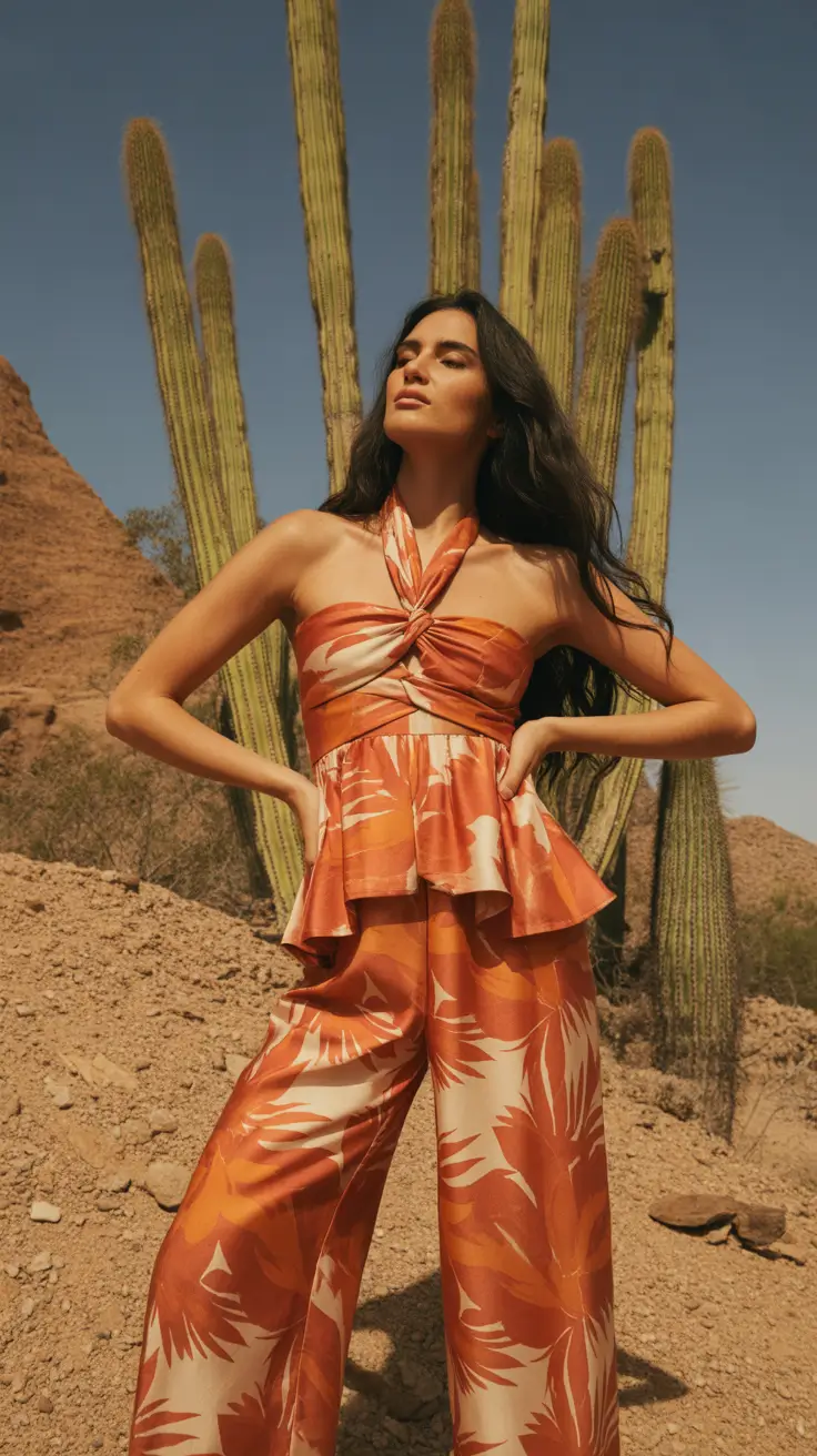 spring beach outfits 2026 Desert Sunset Print for Warm Weather Drama