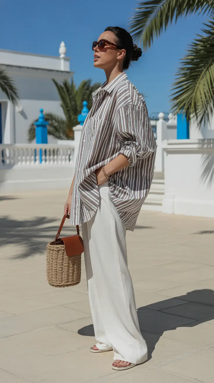 spring beach outfits 2026 Oversized Stripes and Relaxed Resort Tailoring