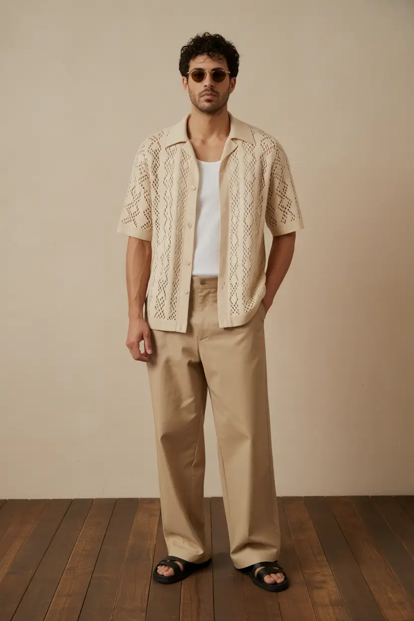 spring outfits men 2026 Modern Crochet Statement