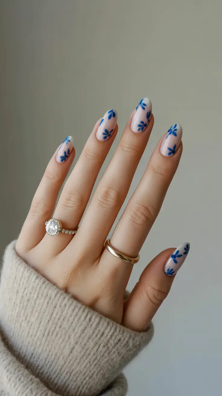 Best Blue Spring Nails Ideas 2026 Soft Nude Blue Florals