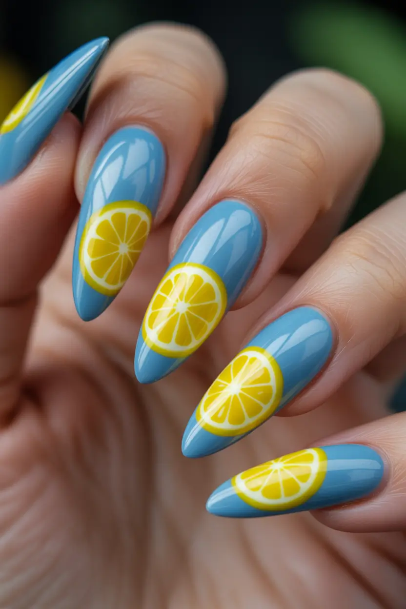 Best Blue Spring Nails Ideas 2026 Sky Blue Lemon Nails