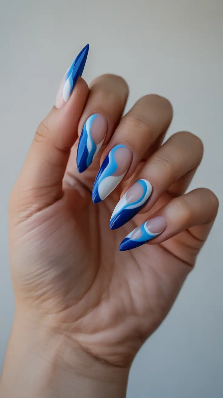 blue spring nails 2026 Fluid Blue Nail Art Inspired by Spring Movement