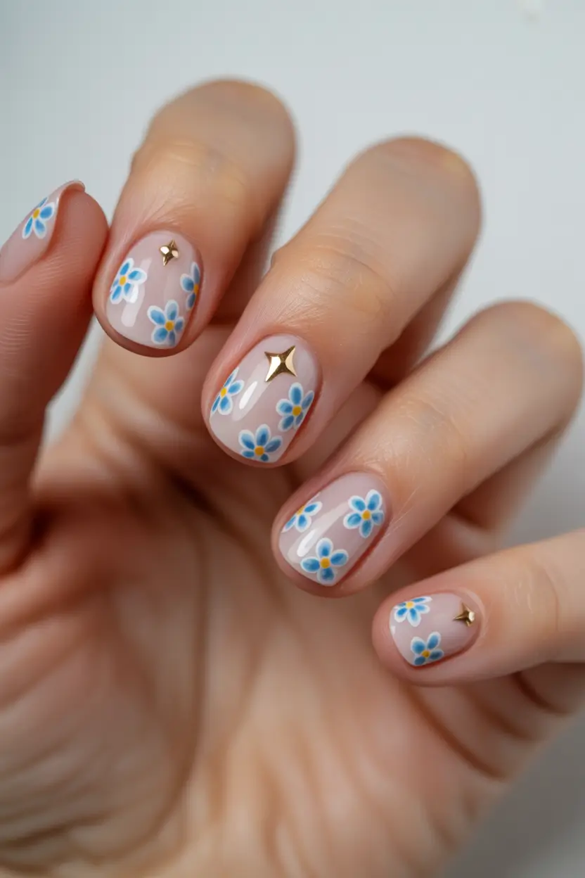 Best Blue Spring Nails Ideas 2026 Pastel Blue Daisy Nails