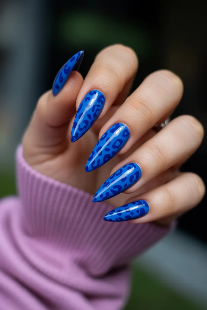 blue spring nails 2026 Bold Leopard Blue Nails for Confident Spring Looks