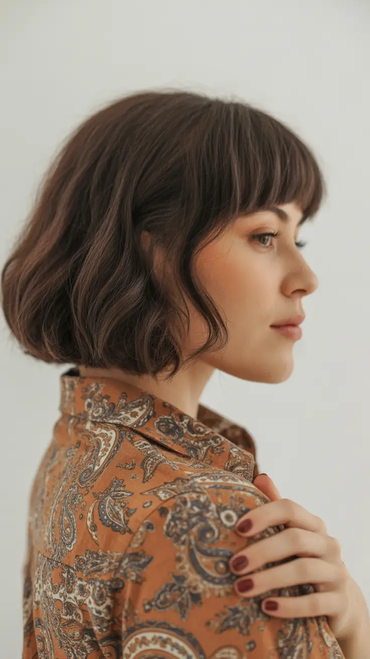 spring bob haircut 2026 Layered Brown Bob With Soft Waves
